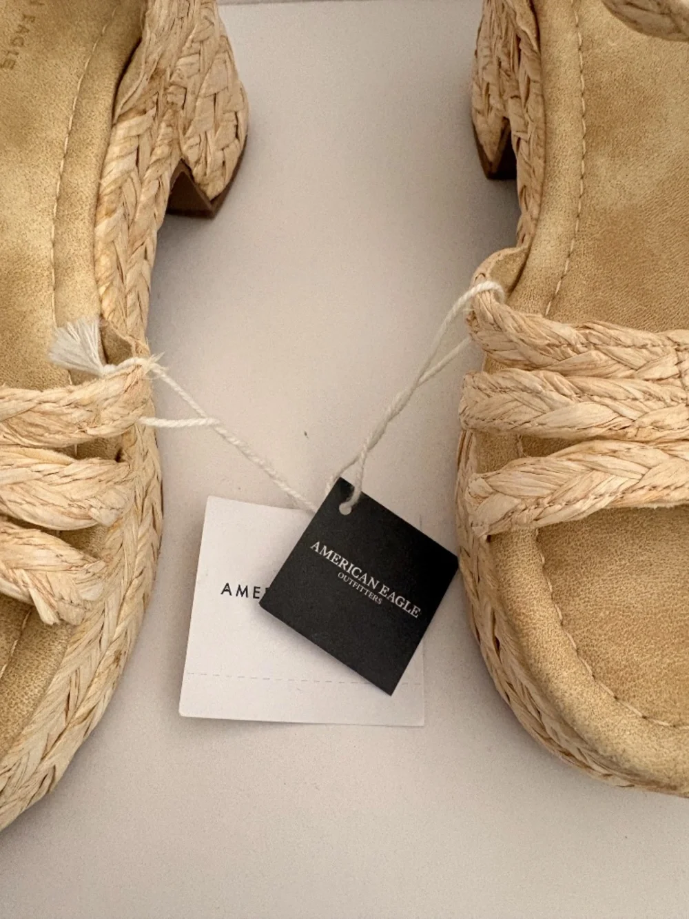 American Eagle Natural Raffia Braided Platform Espadrille Heeled Sandals